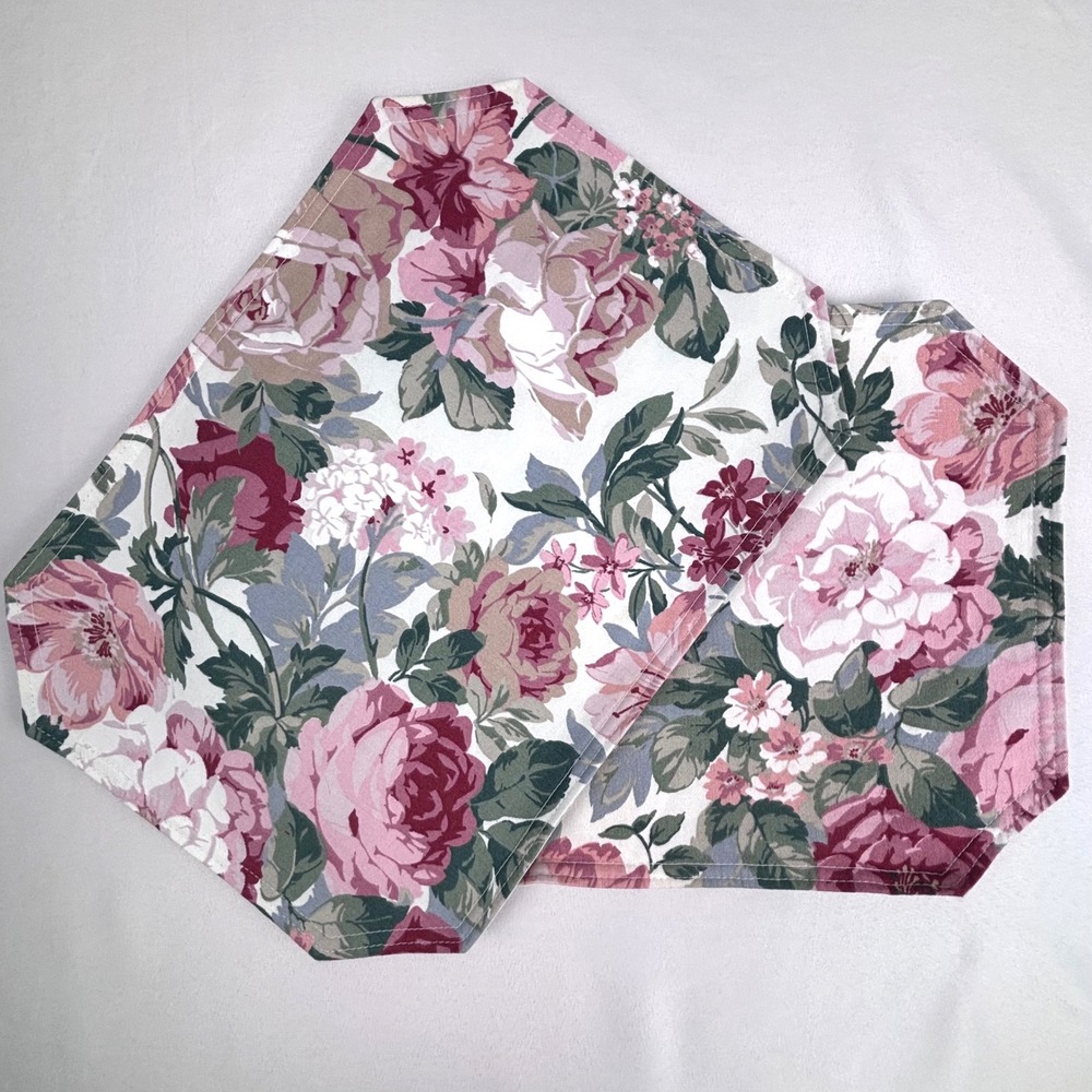 Vintage 80s Floral Placemat Pink Roses Set of 2